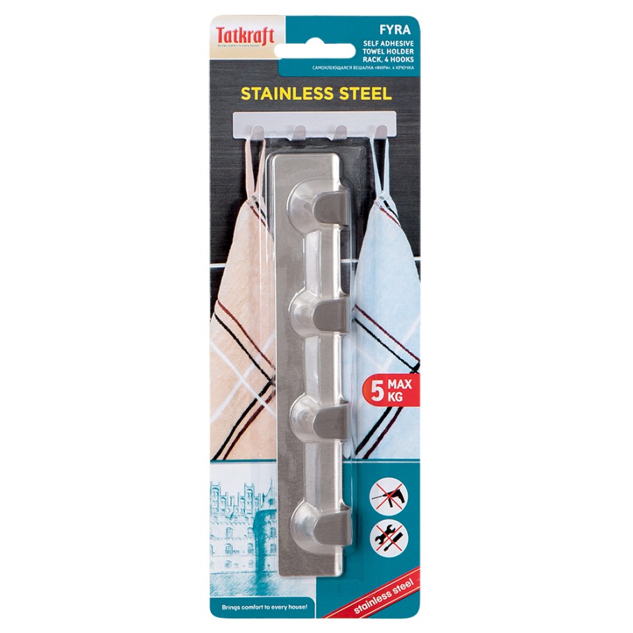 Самоклеющаяся планка Tatkraft fyra с четырьмя крючками