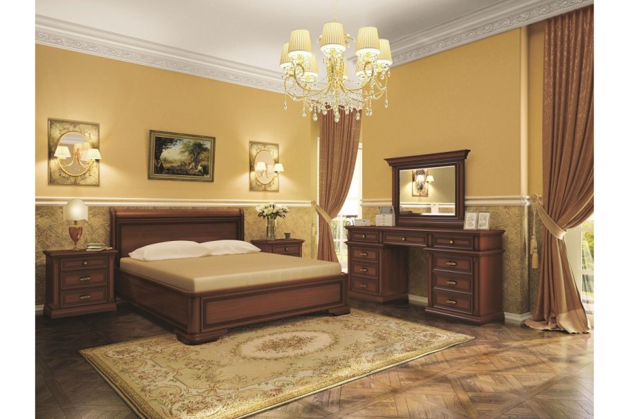 Спальня в классическом стиле с темной мебелью