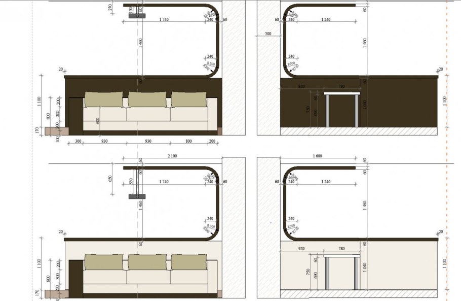 Чертёж барной стойки с размерами