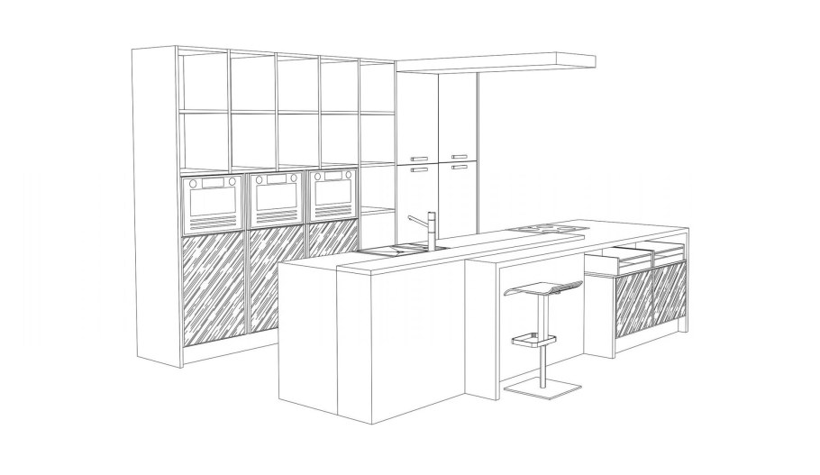 Эскиз кухни с барной стойкой