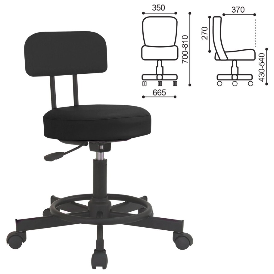 Стул лабораторный рс12 кожзам, черный РС01.00.12-201