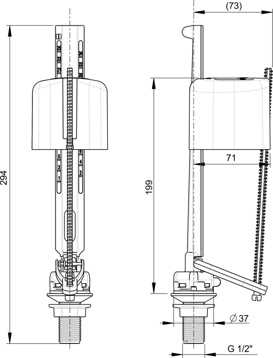 Клапан заливной Wirquin Kompact поршневого типа 1/2" нижняя подводка