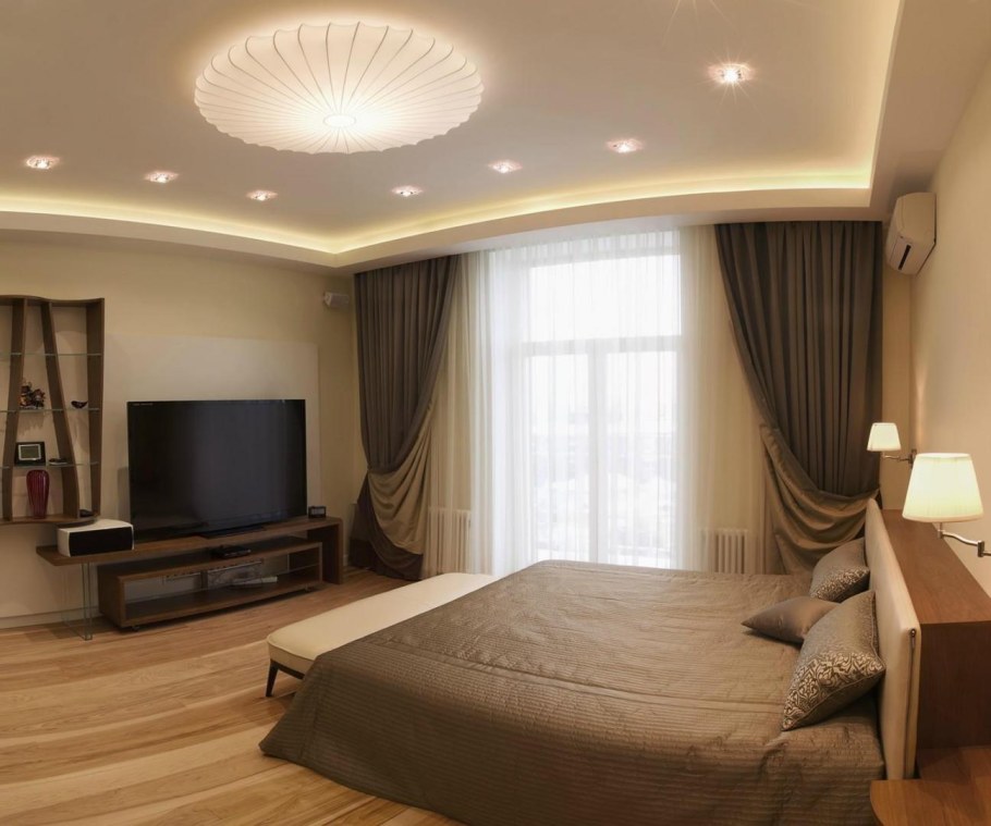 Освещение в спальне с эркером