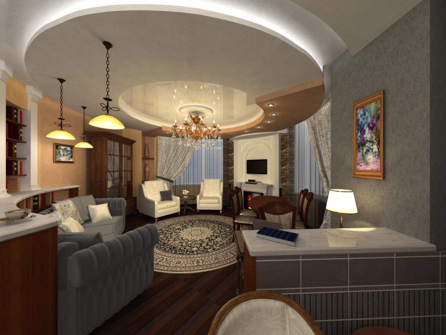 Гостиная с круглым потолком