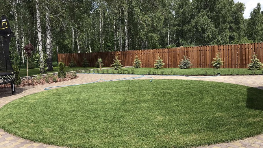 Круглый газон в ландшафте