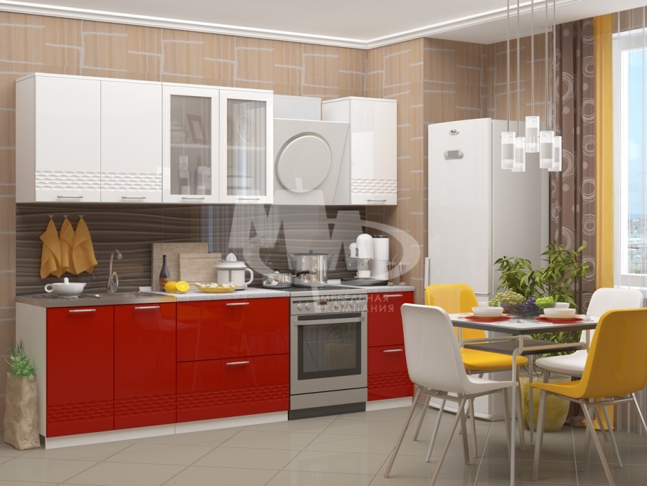 Кухня волна 2,0м (белый глянец теплый/бирюза металлик)