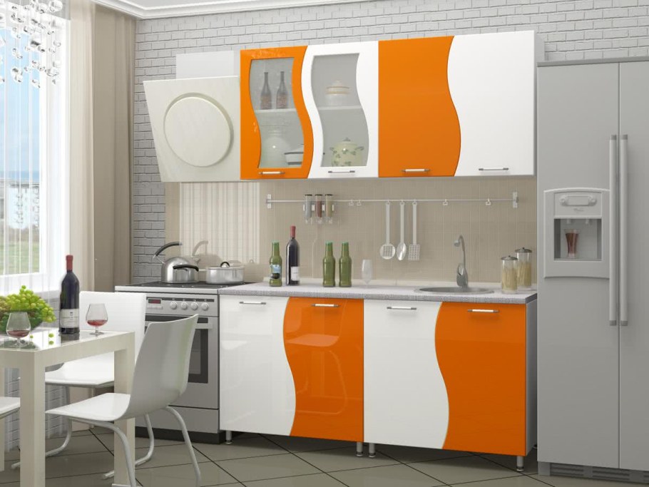 Кухня волна 2,0м (белый глянец теплый/бирюза металлик)