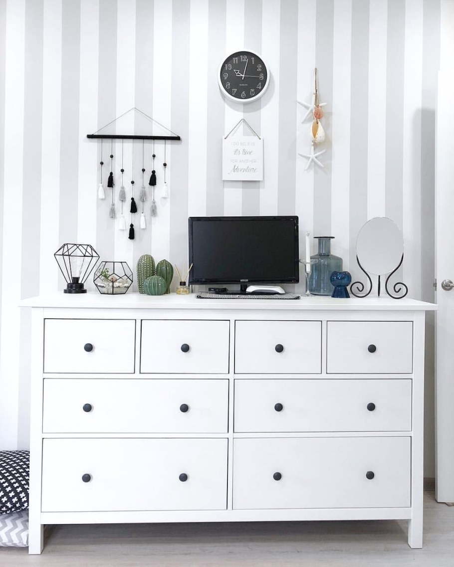 Hemnes ХЕМНЭС комод с 3 ящиками, белая морилка108x96 см