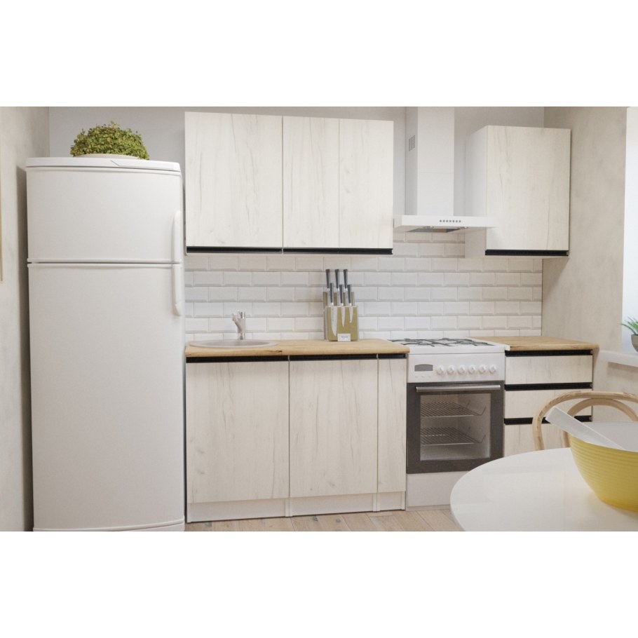 Кухонный гарнитур Амели Прайм 2000х1100 белый/дуб