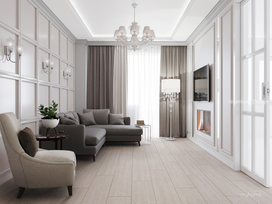 Бежевая гостиная Неоклассика