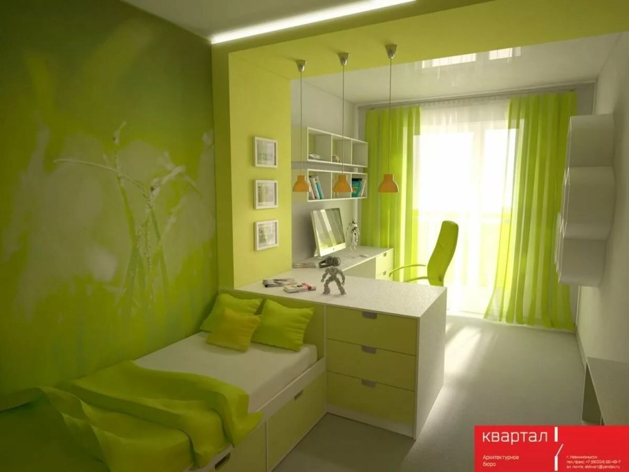 Комната для подростка в зеленых тонах