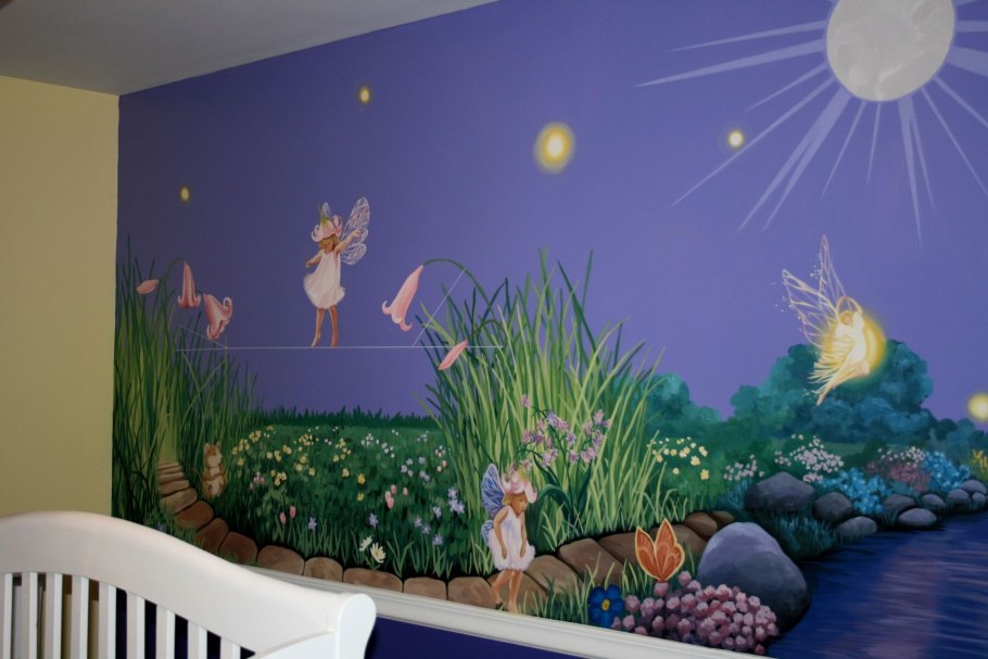 Роспись стен в детском саду спальня