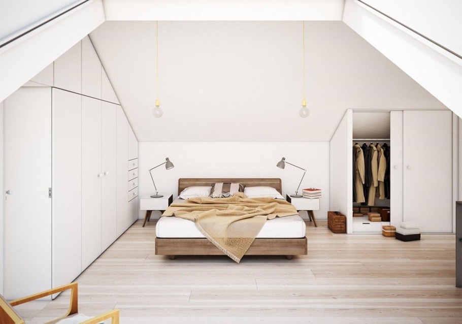 Стильная спальня на мансарде