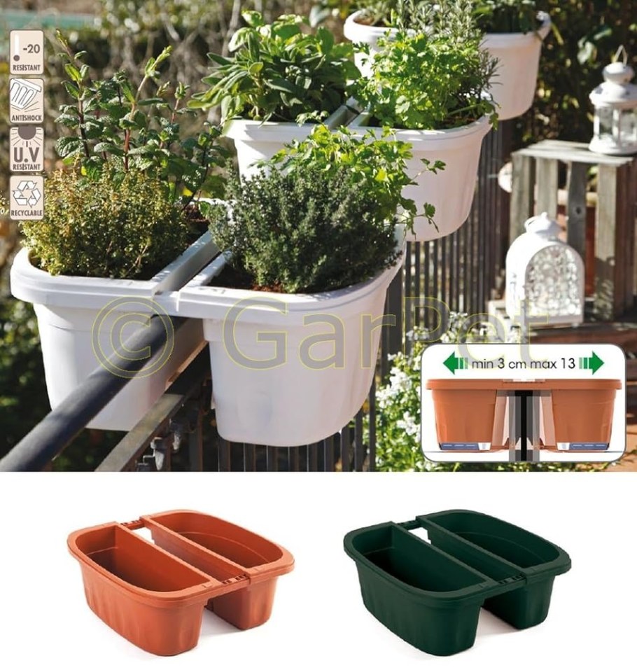 Балконный ящик Klunia с креплением на перила 40*19,8; h18,5см тем.зеленый