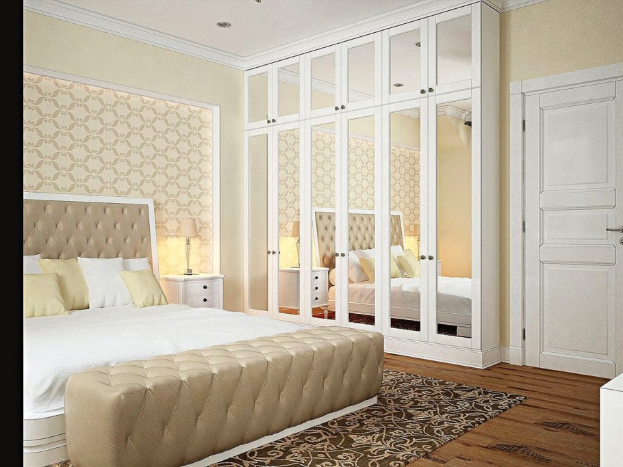 Шкаф бежевый в спальню классика