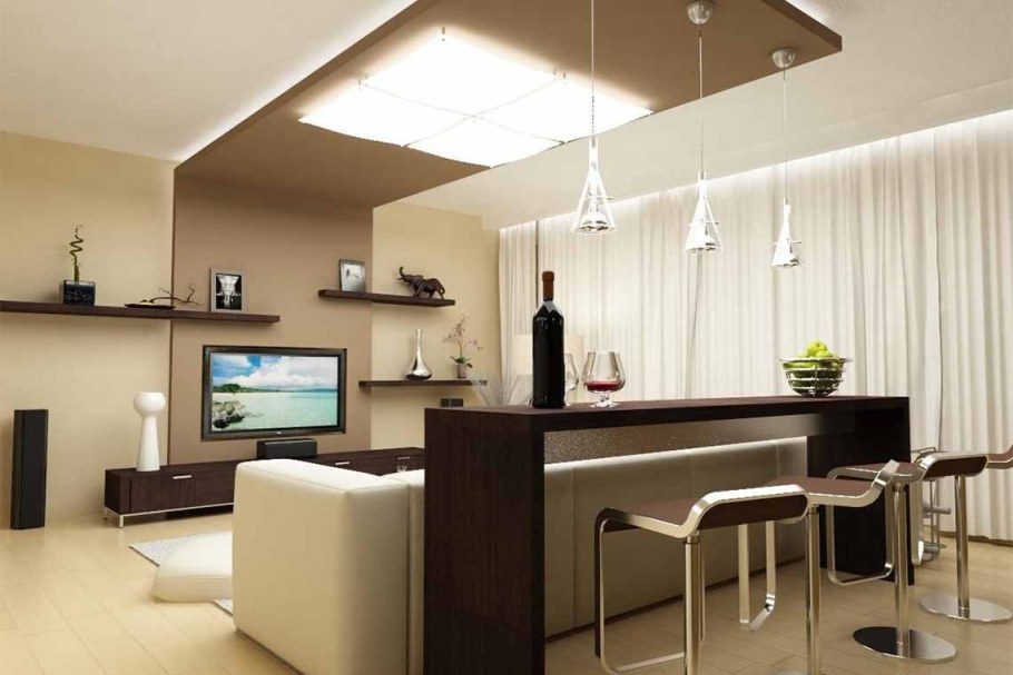 Кухня гостиная с барной стойкой