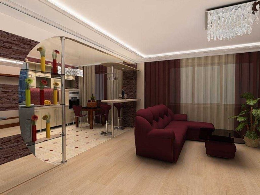 Зонирование кухни с гостинной