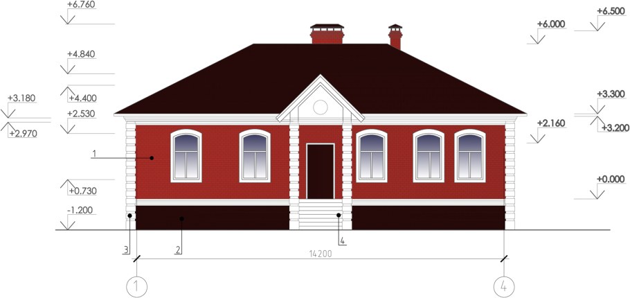 Фасад одноэтажного дома чертеж с размерами