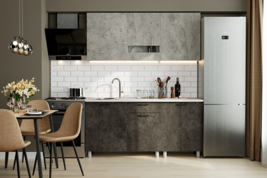 Кухонный гарнитур "Розалия" 1,7 м - цемент светлый/ цемент темный