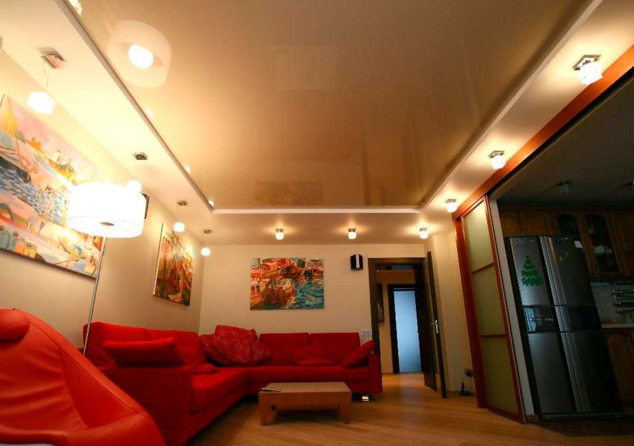 Потолок двухуровневый натяжной для гостиной