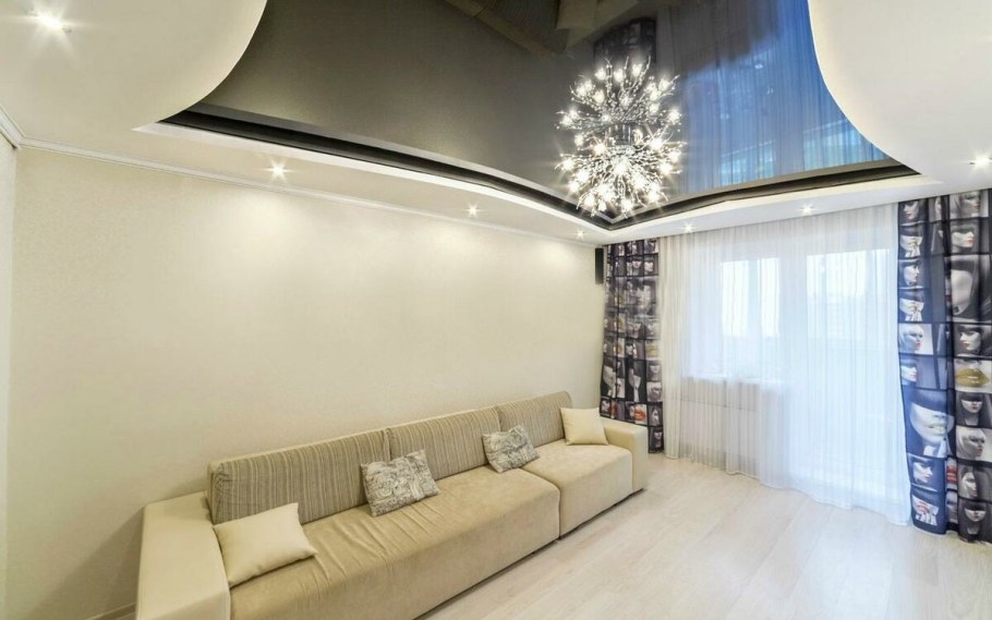 Потолок двухуровневый натяжной для гостиной