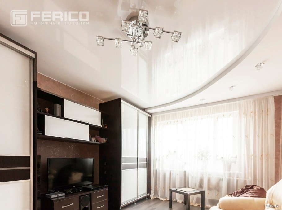 Потолок двухуровневый натяжной для гостиной