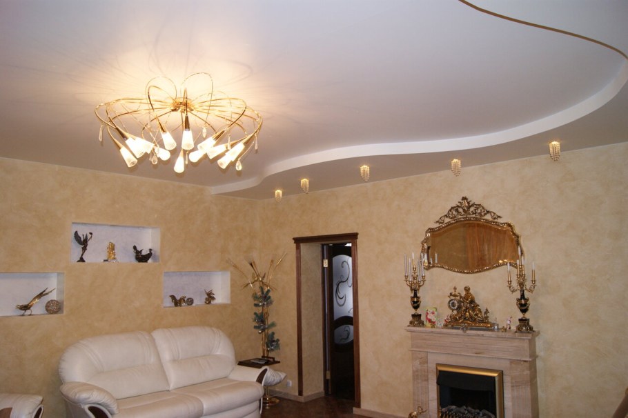 Потолки из гипсокартона для зала двухуровневые