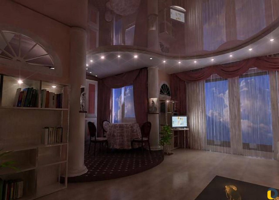 Потолок двухуровневый натяжной в студию