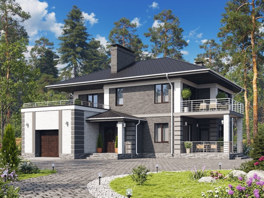 Дом с верандой и гаражом