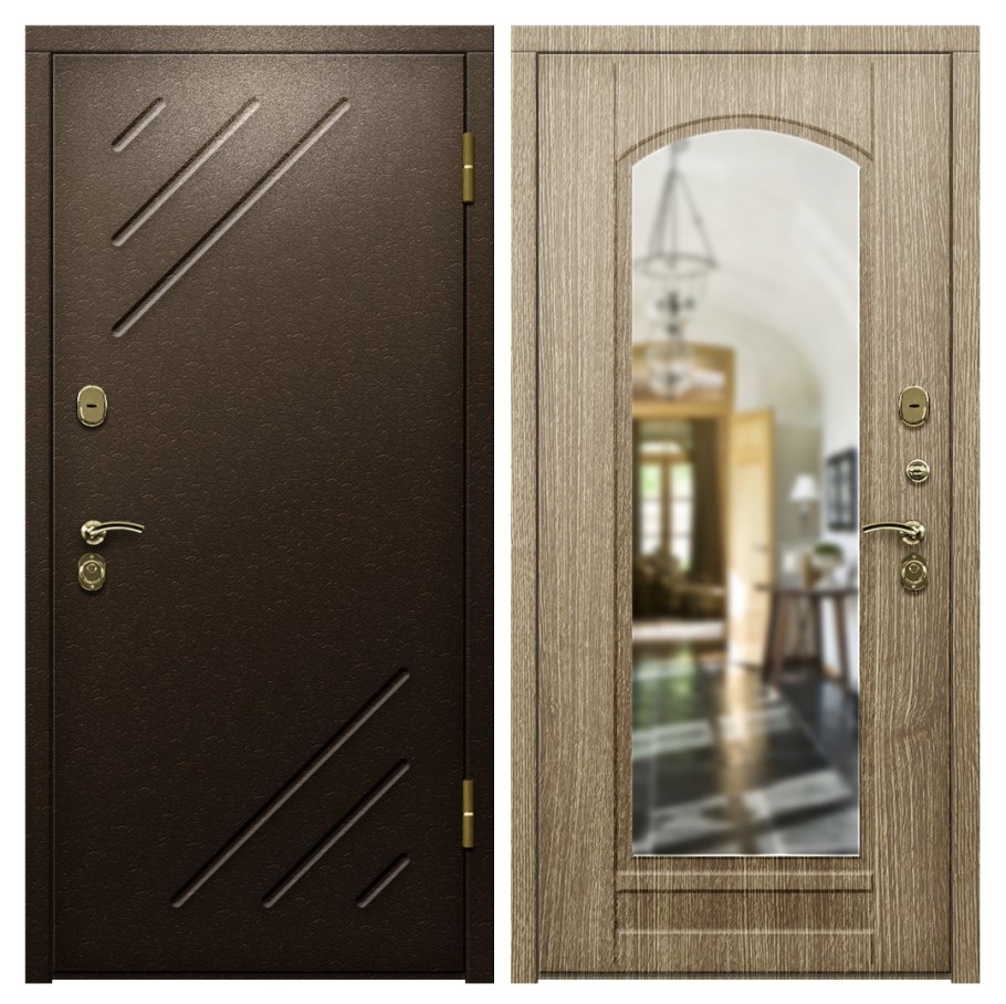 Дверь стальная ДС 3к 90 т с зеркалом МДФ/МДФ