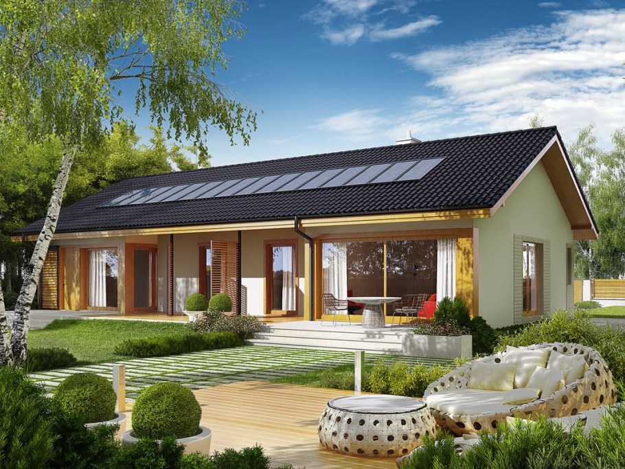 Одноэтажный дом с террасой на крыше