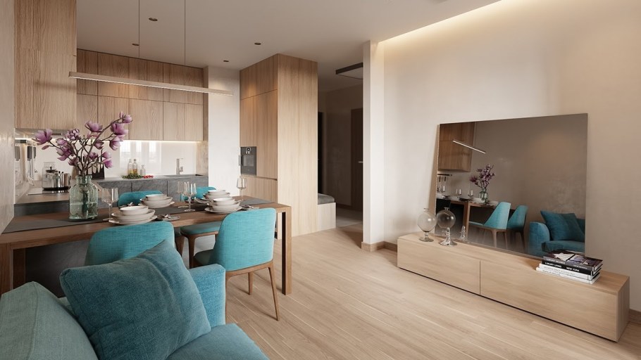 Интерьер кухни-гостинной 15м