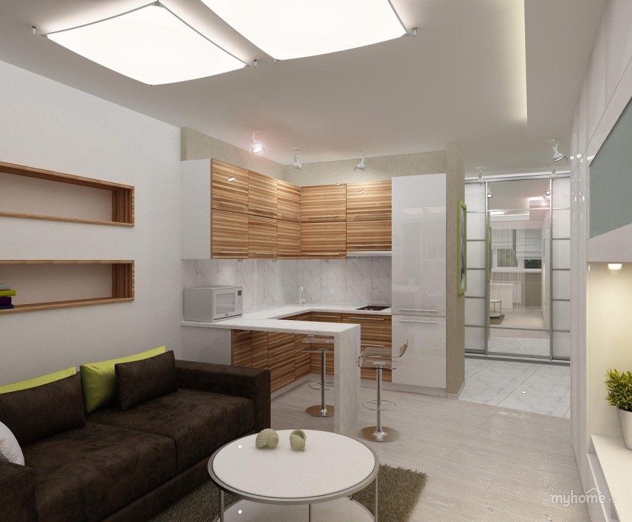 Белая кухня гостиная