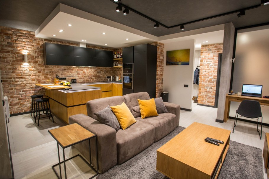 Кухня с гостинной 20кв м интерьер в евродвушке