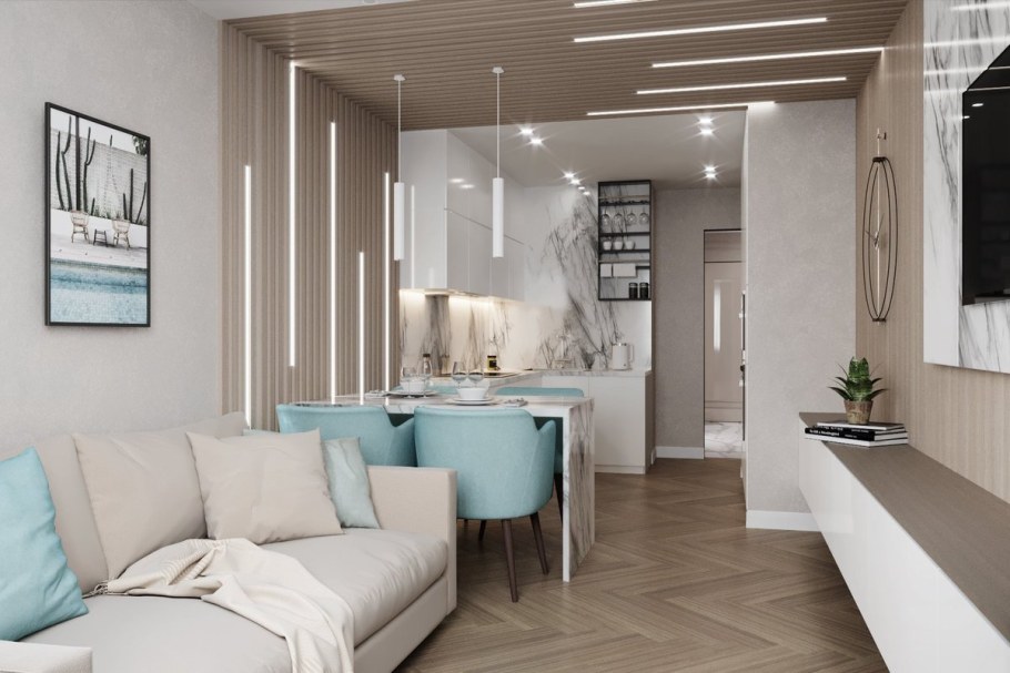 Кухня-гостиная 20 кв.м евродвушка