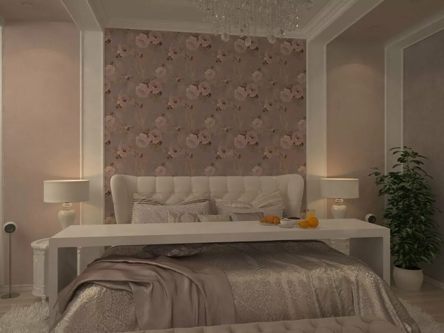 Совмещение обоев в интерьере спальни
