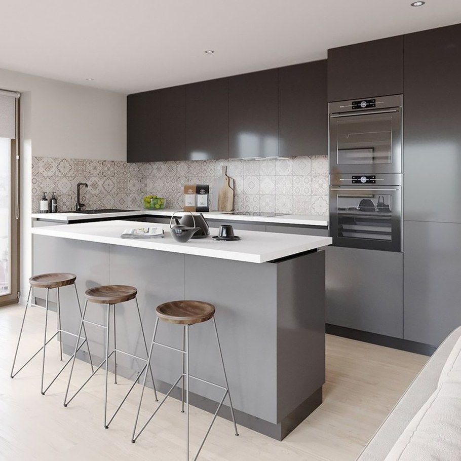 Кухни с антресолями до потолка угловые