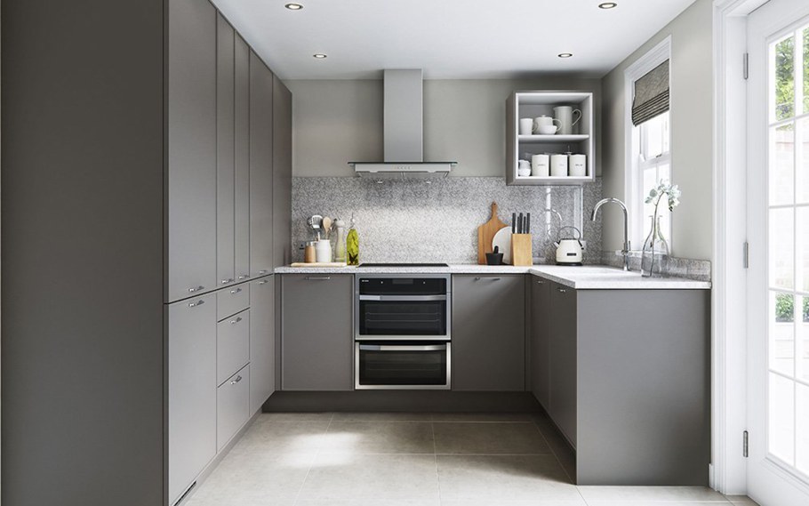 Серая кухня с пеналом