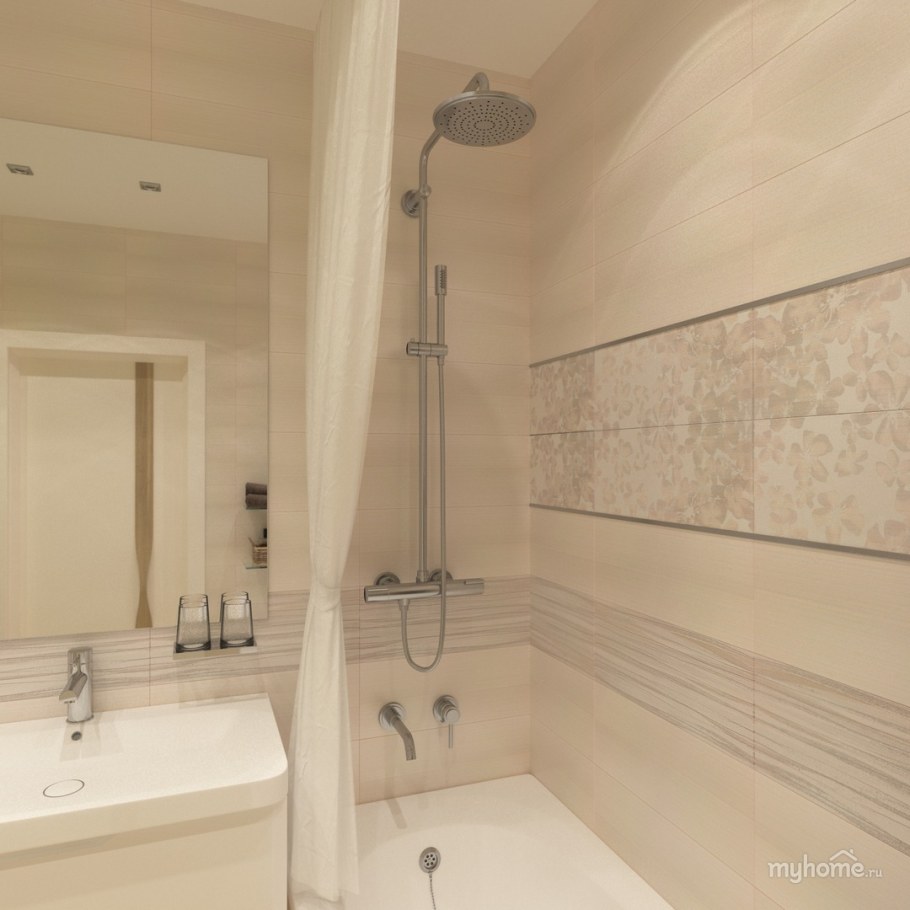 Ванная в бежевых тонах маленькая