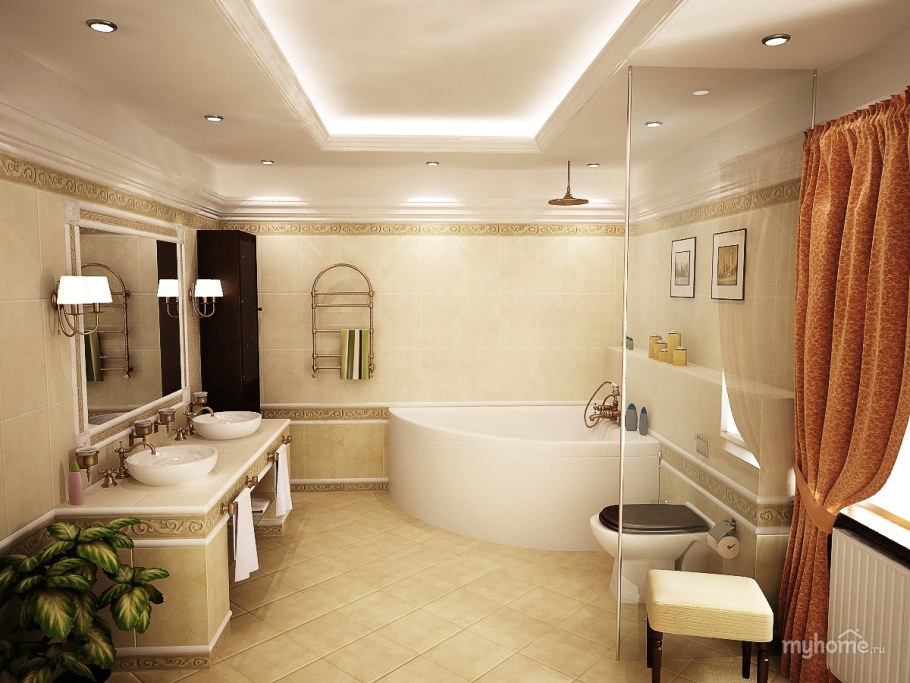 Ванна в бежево золотом цвете