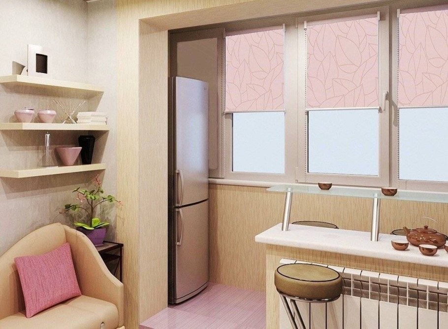 Кухня совмещенная с балконом