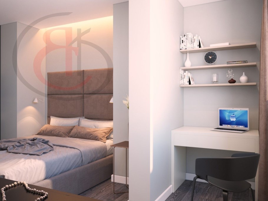 Лоджия Объединенная со спальней фигурной перегородкой