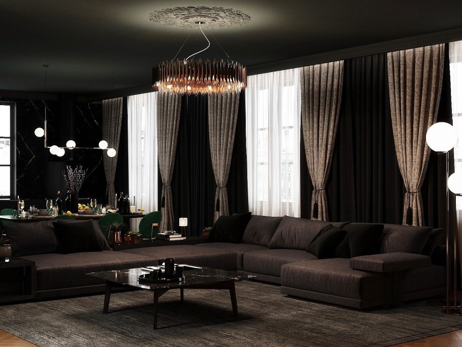 Коричневый диван в интерьере