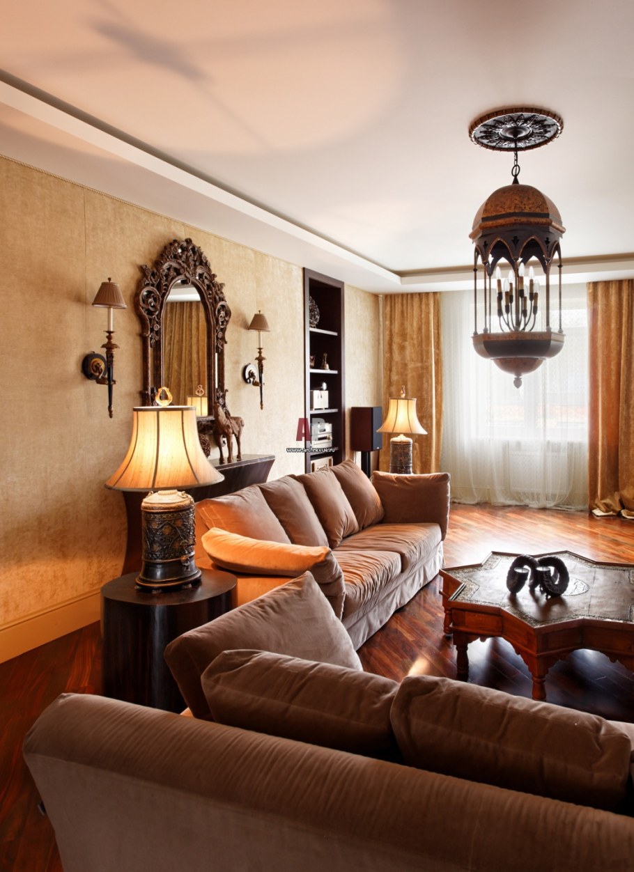 Интерьер гостиной в темных тонах