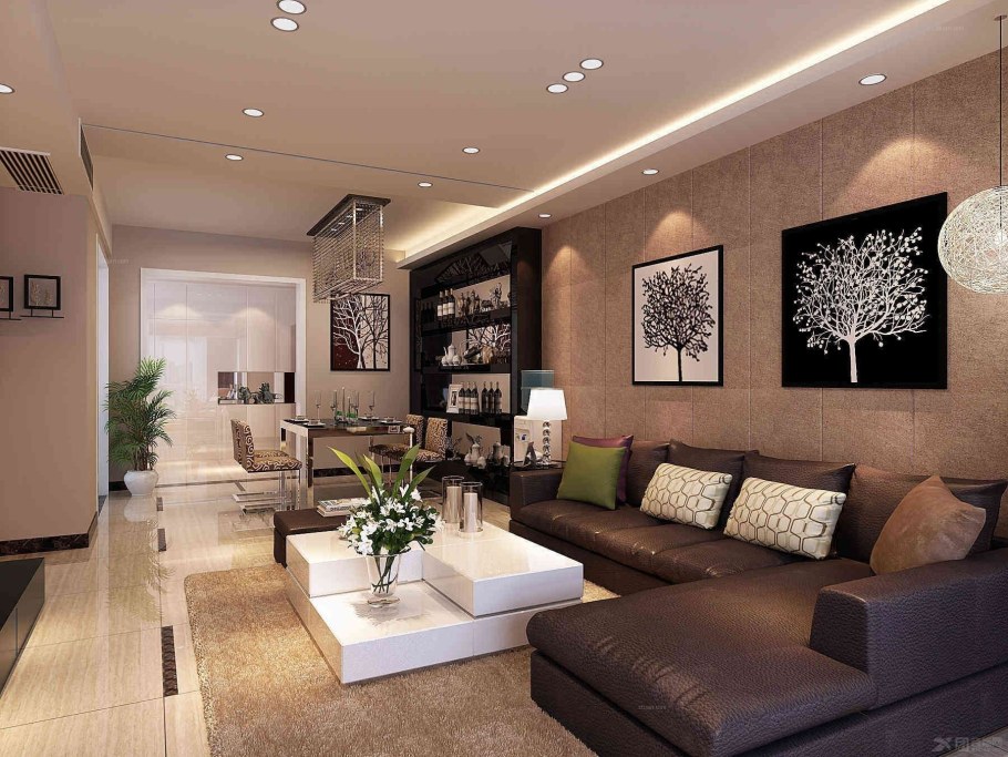 Коричневый диван в интерьере