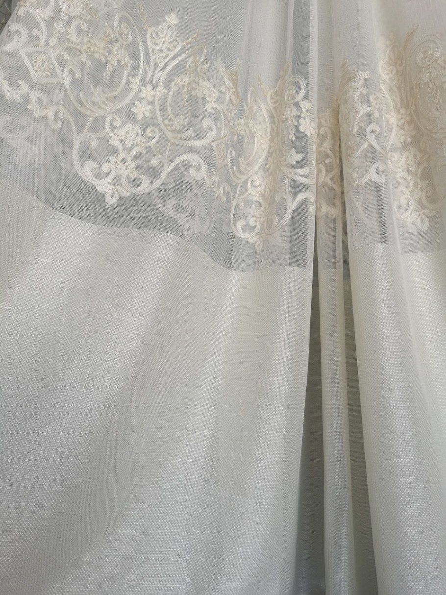 Тюль микросетка с вышивкой шампань