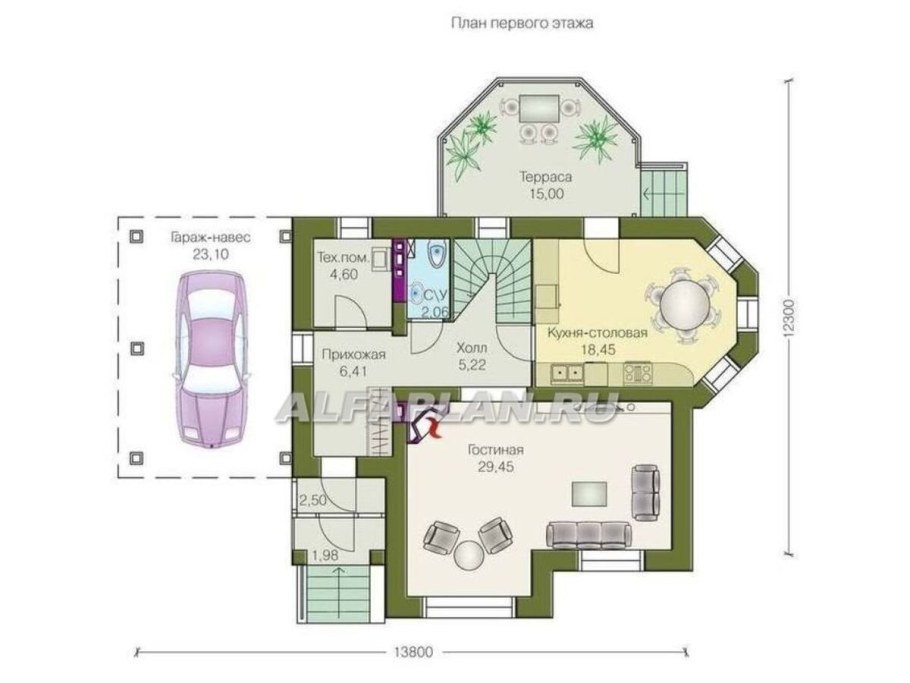 Грюсгот проект коттеджа с гаражом и верандой