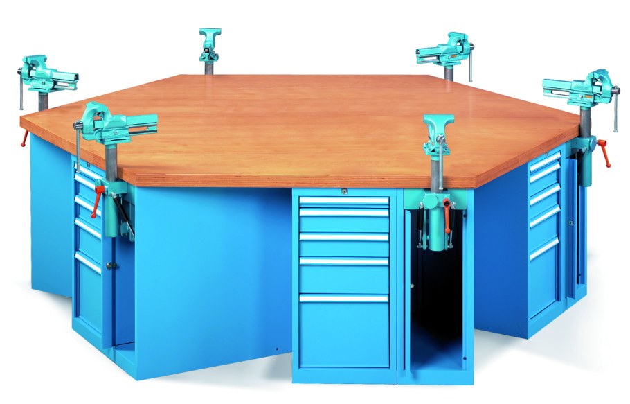 Верстак слесарный однотумбовый с тисками Гефест-вс-05-ЭПОБ-т2н2