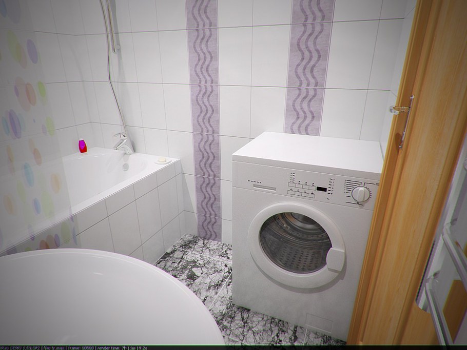 Маленькая ванная со стиралкой и душевой кабиной