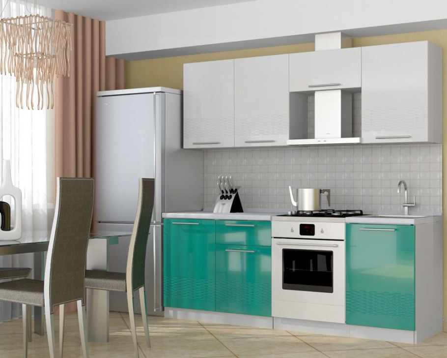Кухня София олива 3d, 2.1 м белый/бирюза